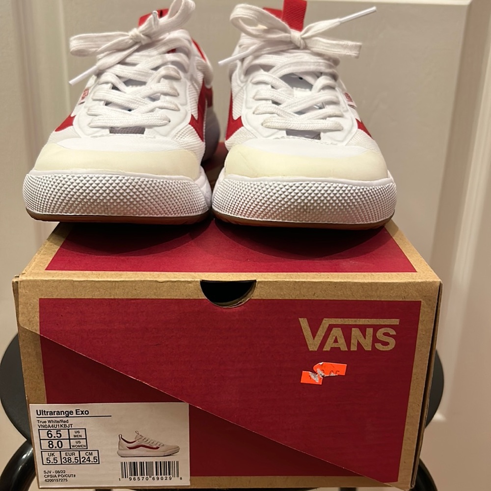 Gently Used Red and White Vans Ultrarange Exo Show Size 8 Women/Size 6.5 Man